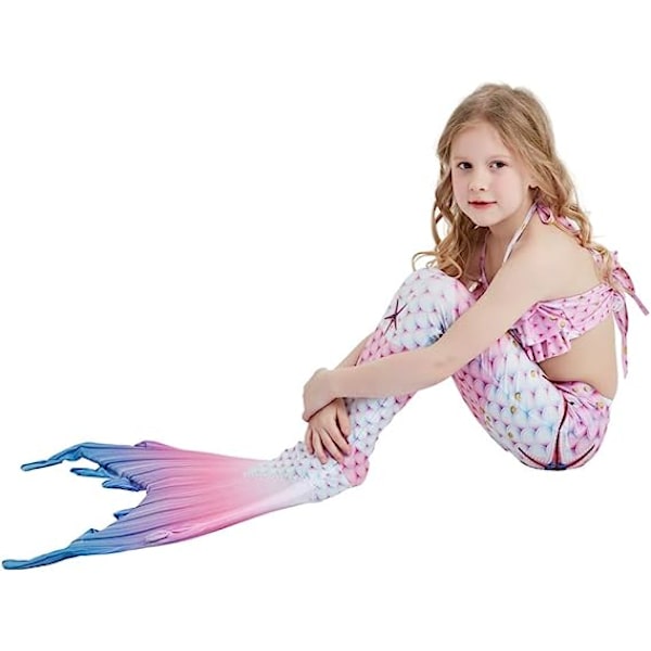 Jenter Mermaid Tail Badedrakt Kostyme Prinsesse Bikini Badedrakt Sett E409 3-4 Years