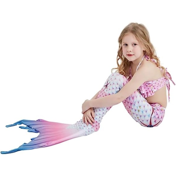 Jenter Mermaid Tail Badedrakt Kostyme Prinsesse Bikini Badedrakt Sett E409 5-6 Years