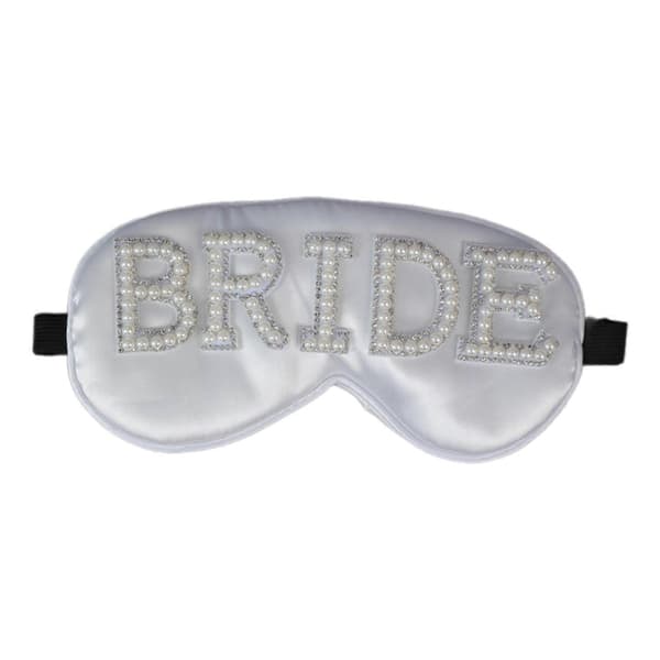 Brudögonmask med pärlor, sovmask BRIDE för möhippa, brudgåva, bröllopsdusch, vit BRIDE