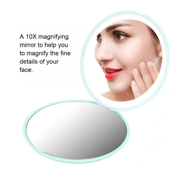 Mini Lights LED Makeup Mirror 10X Förstora Handhåll 12 LED Svart Black