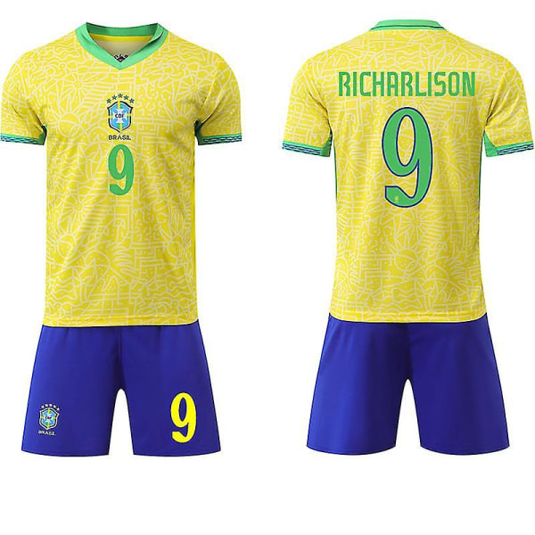 2024 America's Cup Brasil Hjemme Jersey Sett Nr. 9 Richarlison Passer for Voksne og Barn - Størrelse 20 Size 20