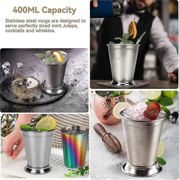 Julep-kopp i rustfritt stål 400 ml/14 oz, sølvbelagt perle-mintkopp Moscow Mule-kopp