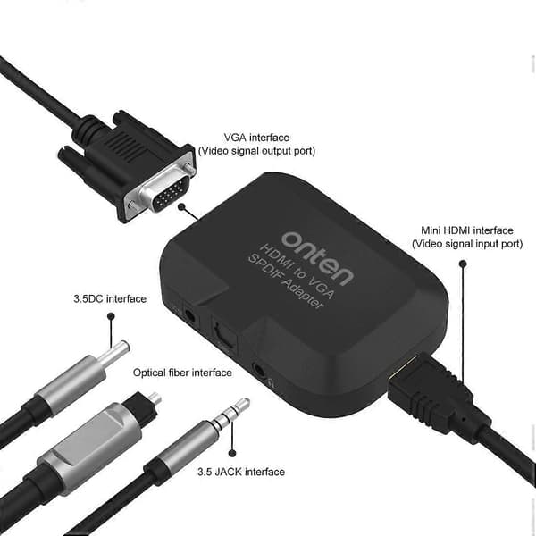 Onten 35165 HDMI til VGA + optisk lydkonverter for høyttaler / TV / datamaskin Not Specified