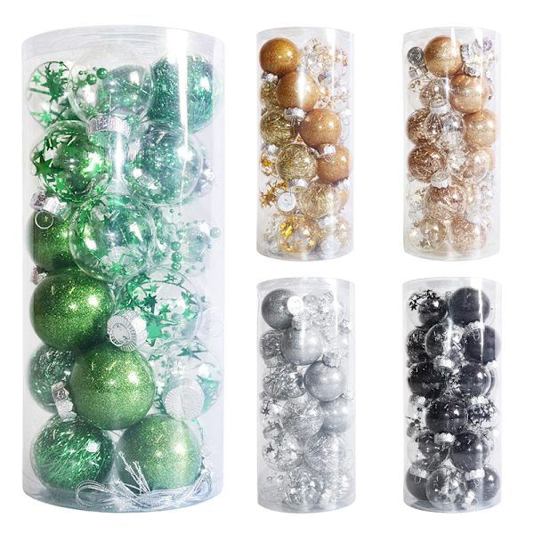 Juldekor 6 cm/24 färgade Transparent Ball Set för husdjur Red