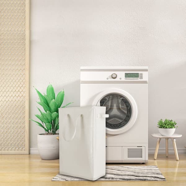【YD】2-pack Slim Laundry Hamper, Foldable Laundry Basket, Slim Storage for Dirty Clothes, Slim Foldable Laundry Bag, Space-Saving Basket Beige Beige
