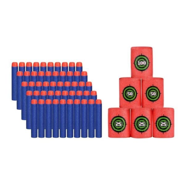 【YD】Nerf Tilbehør - NERF - TILBEHØR SÆT - 50 ammunition - 6 skummål - Blå Blå