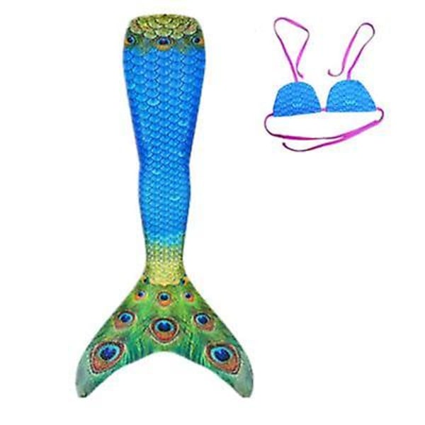 Baddräkt barn sjöjungfru simfötter tjejer prestationskläder swi Peacock two-piece set Children's m code (110-120)