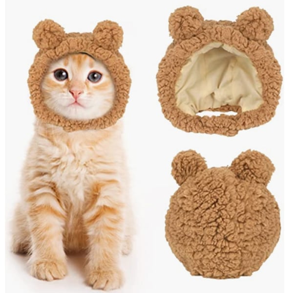 Tecknad Bear Form Pet Cap Kattunge Hatt Husdjursmaterial Brown L