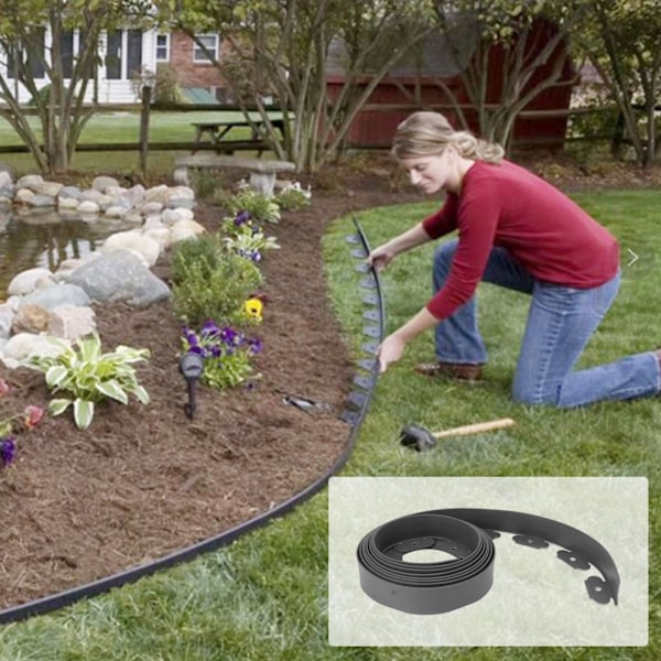 Kantsteinsett for hage: 15 spiker for PE-hagekanting i blomsterbed og plener