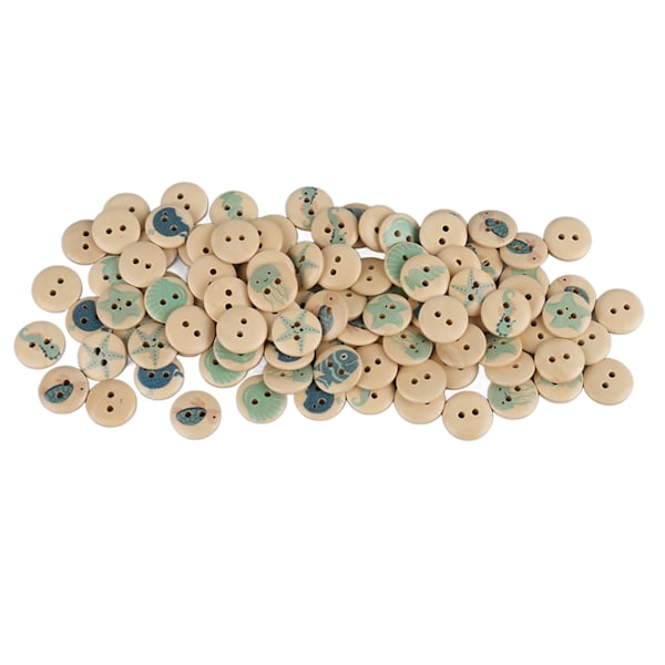 100 stk Assorterte Trykte Treknapper 2 Hull Runde Dekorative Treknapper for Syhåndverk Loggfarge Hav