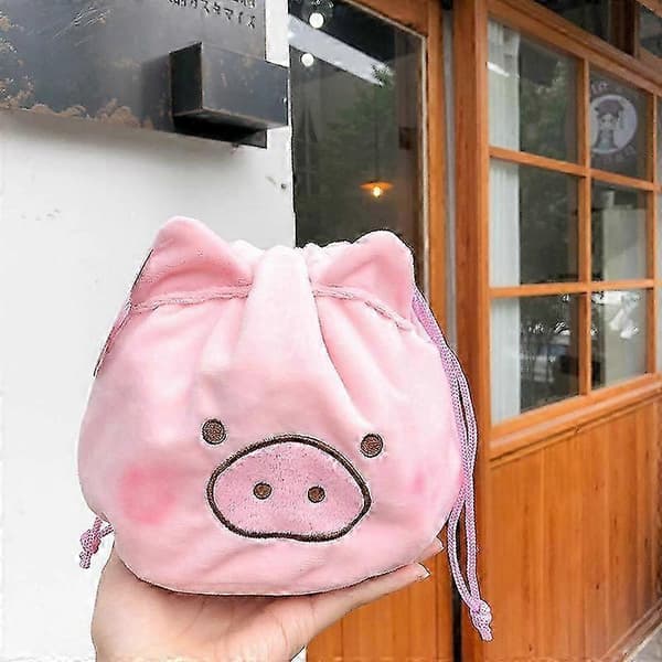 【YD】1 pak sød fluffy grisling makeuptaske, mulepose med snøre