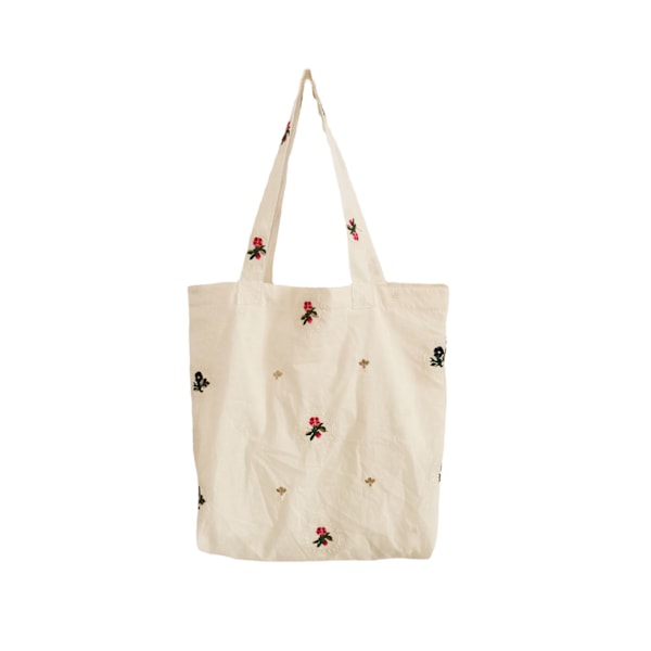 Elegant Stor Kapacitet Canvas Tote Taske med Blomsterbroderi til Bøger, Arbejde og Skole - Stilfuldt Abrikos Design, One Size