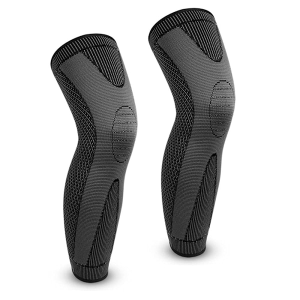 A pair of men's sports knitted nylon knee pads cycling dance long straps warm knee pads basic style - black L