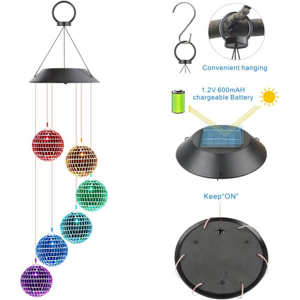 Solar Wind Chime Mobil hængende LED-lys Farveskiftende Wind Chime Fødselsdagsgave til mor Mor L
