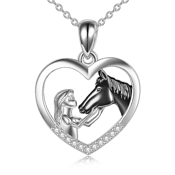 Häst hänge halsband sterling silver flickor med häst gåva Black Horse Necklace