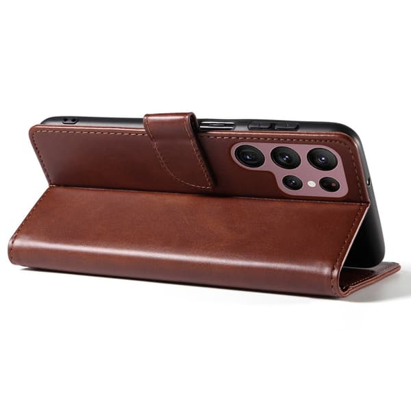 【YD】Galaxy S23 Ultra Deksel Solid Skinn Brun 80