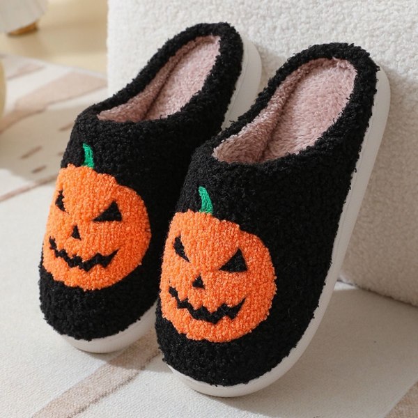 1 par bløde Halloween græskar hjemmesko Comfort Closed Toe Flat Slippers black 37-38