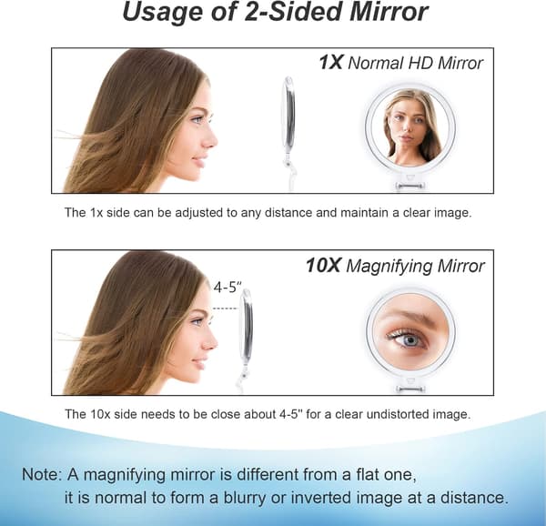 【YD】Handheld Mirror with 10x Magnification, 2 Sides with Adjustable Stand, Foldable and Portable, Suitable for Makeup, Shaving, Deep Cleaning