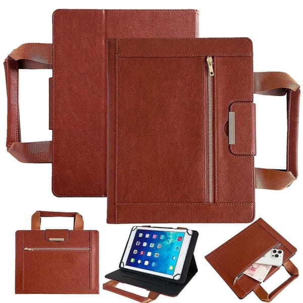 Retro læder tablet-etui med lynlåshåndtag Brown 7-8 inch