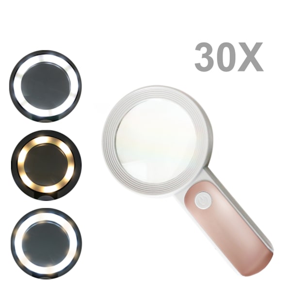 Upplyst 30x handhållet förstoringsglas för äldre Gold