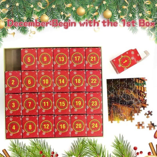 Puslespill adventskalender 2023, 1008 puslespillbrikker 24-dagers julenedtelling adventskalendere DT 1 calendar