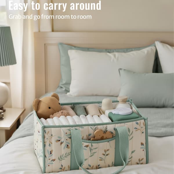 【YD】Portable Storage Basket with Sturdy Handles Light Blue White Polyester Organizer for Car Trunk Home