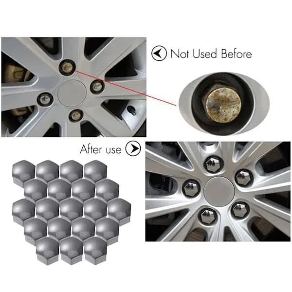 [YD]17 mm Nut Covers, 20 pcs 17 mm Bolt Nut Covers, Hexagonal Protective Caps for Wheel Nuts, Universal 17 mm Bolt Covers (Grey)