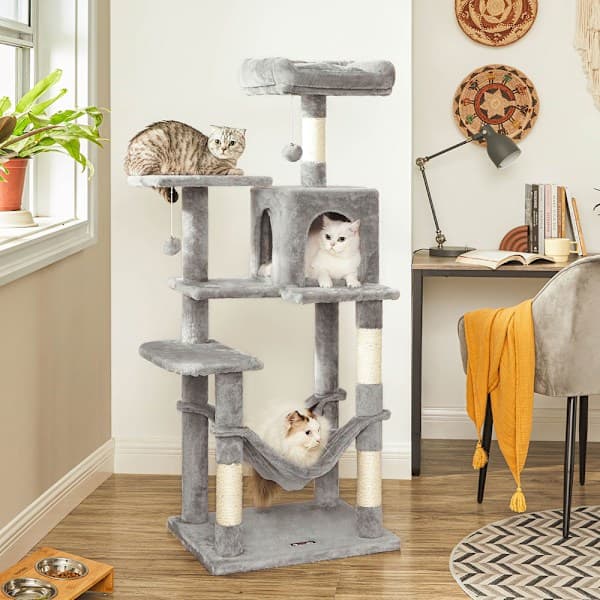 【YD】Cat Tree with Den and Hammock – 143 cm - Light Grey