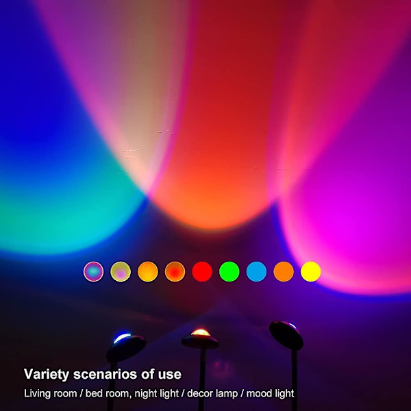 Solnedgångsljus Led vägglampa 16 färger Lampa 180 grader USB