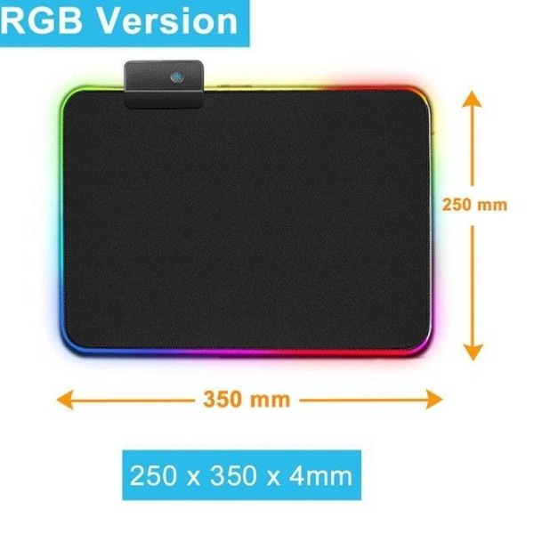 Gaming Musematte med LED lys - RGB - Velg størrelse Black 30x25 cm