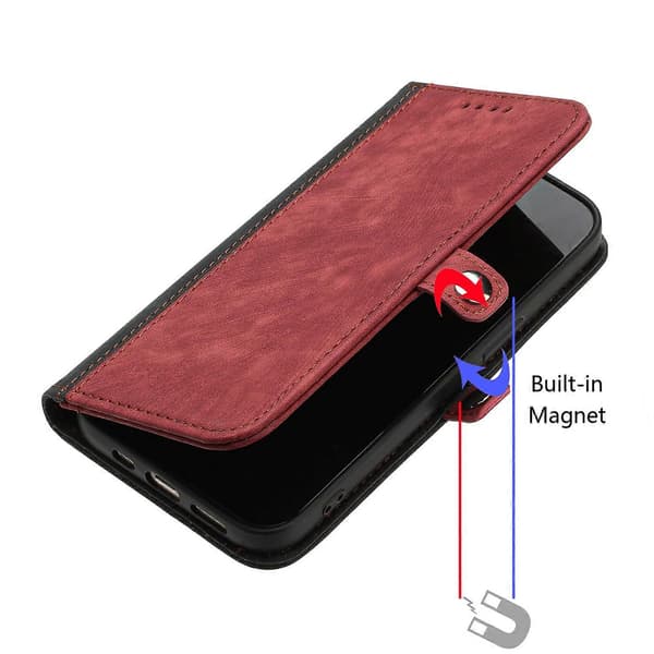 För Huawei Mate 10 Pro Sidospänne Dubbelvikt Handrem Läderfodral Red