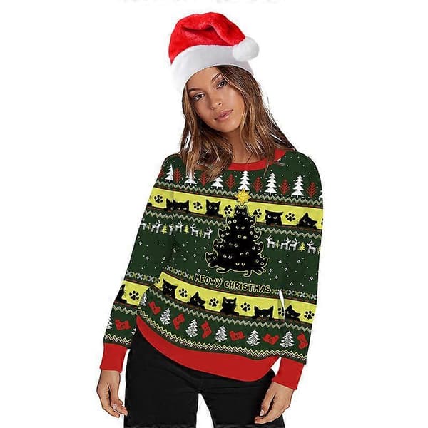 Mænds/kvinders grimme julesweater 3D unik sjov grafisk pullover-skjorte L