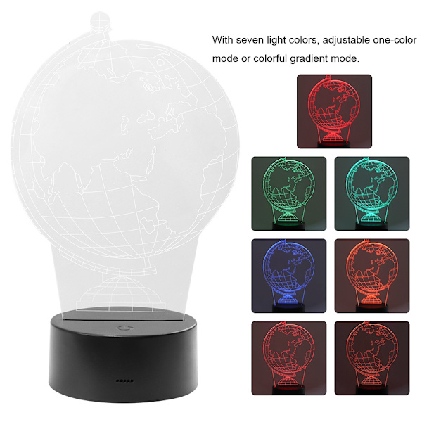 Mini Globusformet LED Nattelys - 7 Farger Visuell Optisk Lampe for Hjemmedekorasjon og Gave