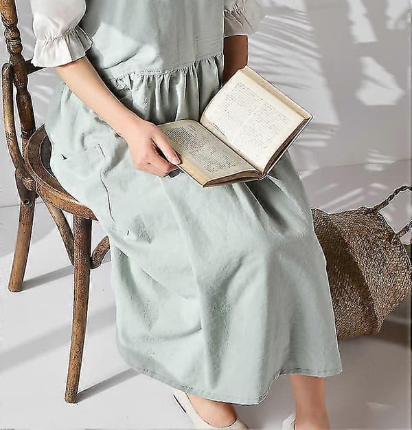 Bomull Lin Forkle Justerbart Smekkeforkle Midje Kjøkkenforklær Gul Light green