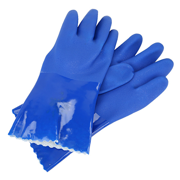 PVC-handskar med kemikalieresistens, stickad bomullsfoder och raka ärmar, halkfria (L)