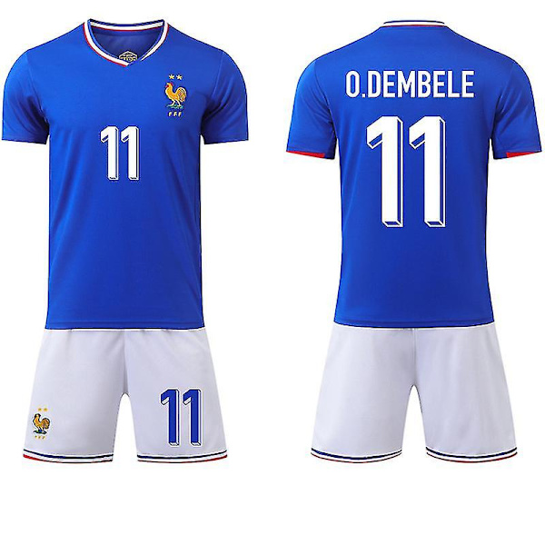 2024 EM Frankrike Hjemmefotballdraktsett Landslag Nr. 11 O.Dembele Drakt Passer for Barn og Voksne - M M