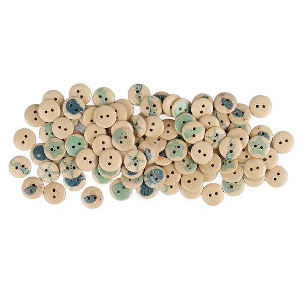 100 stk Assorterte Trykte Treknapper 2 Hull Runde Dekorative Treknapper for Syhåndverk Loggfarge Hav