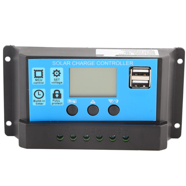 12V 24V Dobbel USB Solcellepanel Laderegulator Regulator LCD-skjerm 10A - Svart/Gul