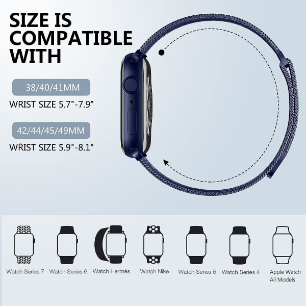 Metalbånd, der er kompatibelt med Apple Watch-bånd 40 mm 38 mm 41 mm Blue 42/44/45/49mm