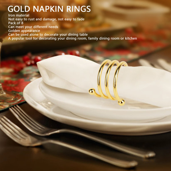 8 stk Gull Spiral serviettringer Elegante rustforebyggende metall serviettringer til bryllupsbursdagsmiddag Familiefest