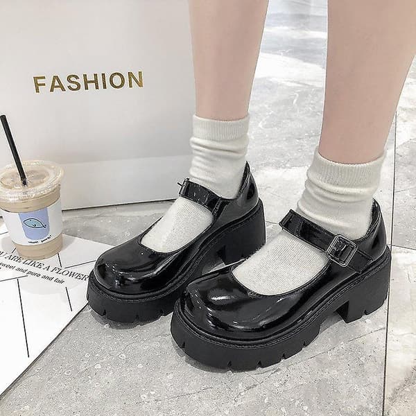 Lak Mary Jane Sko sort og sok black and sock 38 /