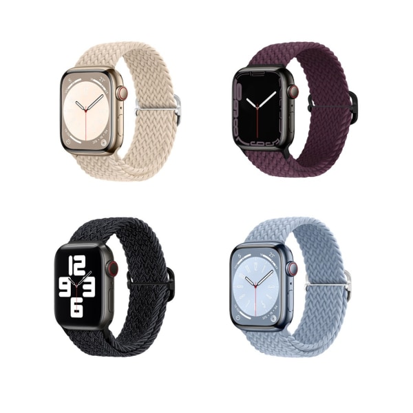 Flätad Stretchy Solo Loop kompatibel för Apple Watch Band 4pcs 5 38/40/41mm