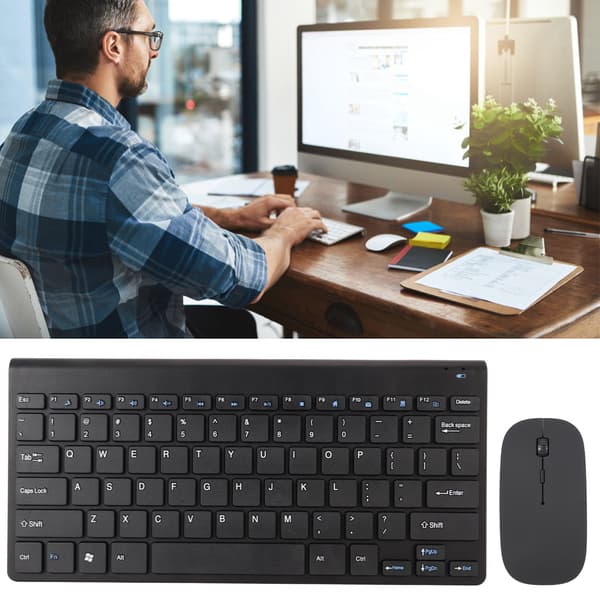 【YD】Smart Wireless Keyboard and Mouse Kit Silent LED Indicator Waterproof Energy Saving Compact Keyboard and Mouse Set for Office Black