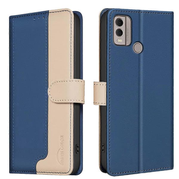 (Ny) Farvematchende RFID Tyverisikret Læder Telefoncover Blue For Nokia C22