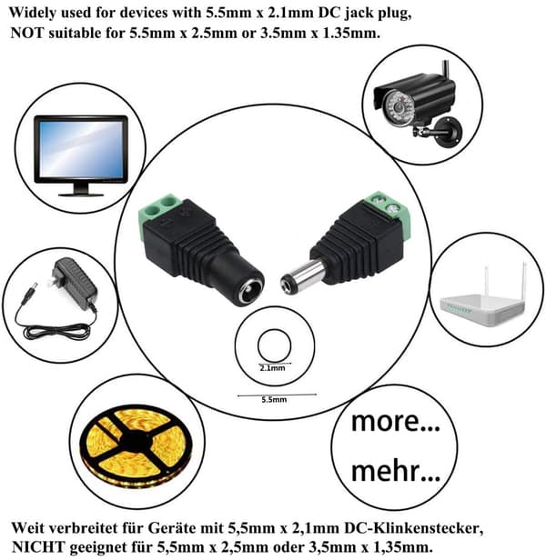 5,5 mm x 2,1 mm DC hun til DC han adapter 12V DC stik DC stik DC tønde (5 hun + 5 han)