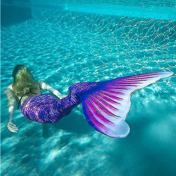 Børne holdbar havfruehale til svømning, Monofin inkluderet- purple XL