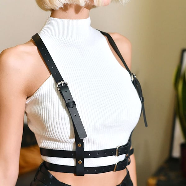 Läder Body Sele Rem Bälten Smycken Gothic Accessoarer Black