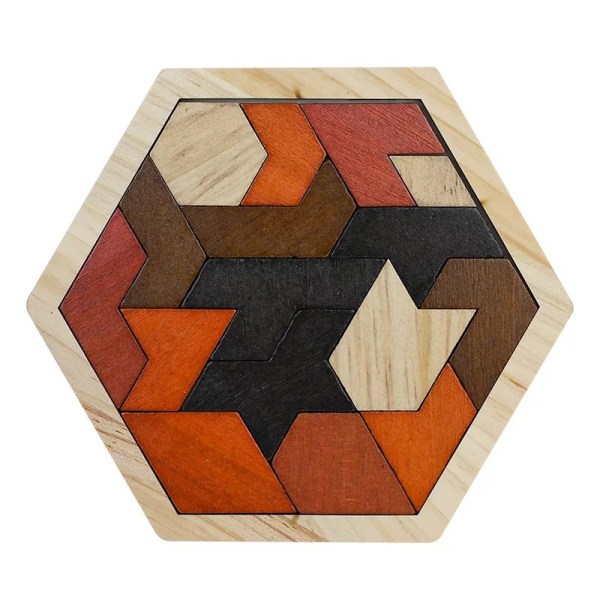 Trä Hexagon Pussel för barn Vuxna Formmönster Block Pine queen size 16pcs