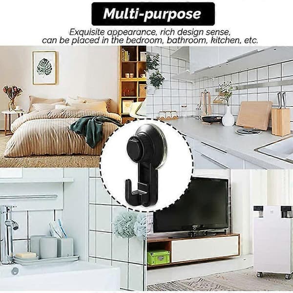 【YD】Vacuum Suction Cup Hooks, Powerful Drill-Free Suction Cup Hooks, Reusable Waterproof Kitchen Bathroom Hooks, Max 5kg (Black), Lilaris