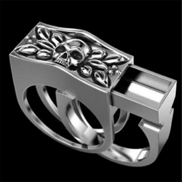 Invisible Compartment Skull Ring Punk Skull Set Ring 6 Silver